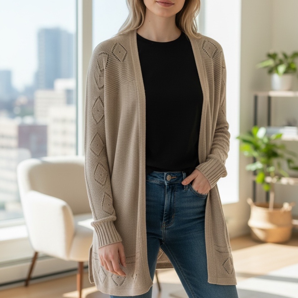 Stylish Beige Open-Front Cardigan